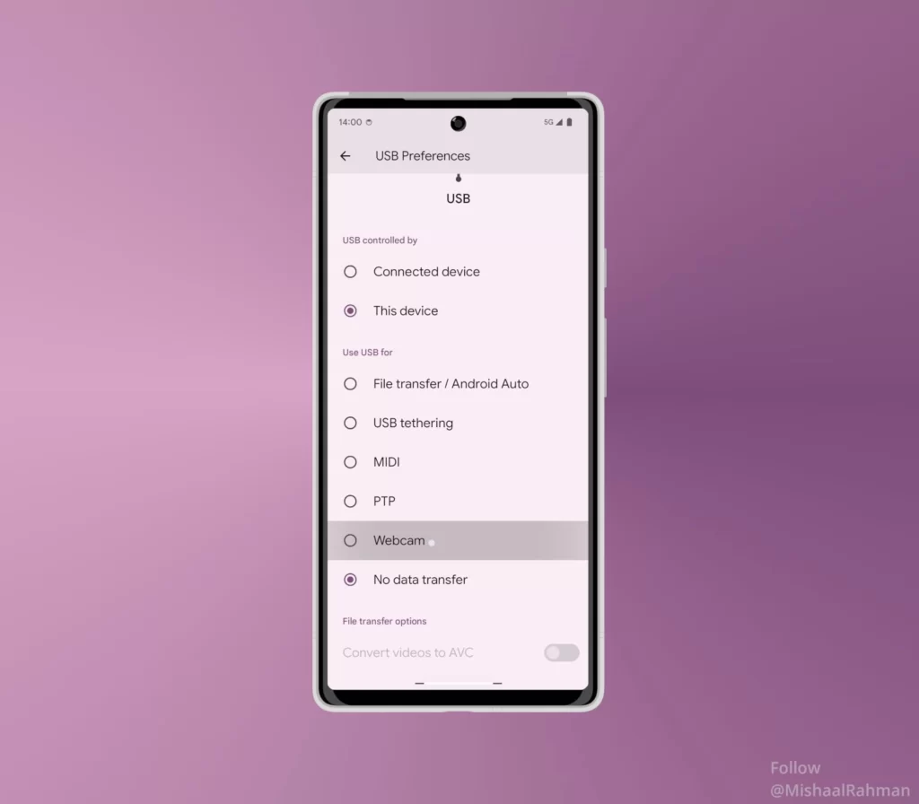 Screenshot Fitur Android 14, Ponsel Sebagai Webcam