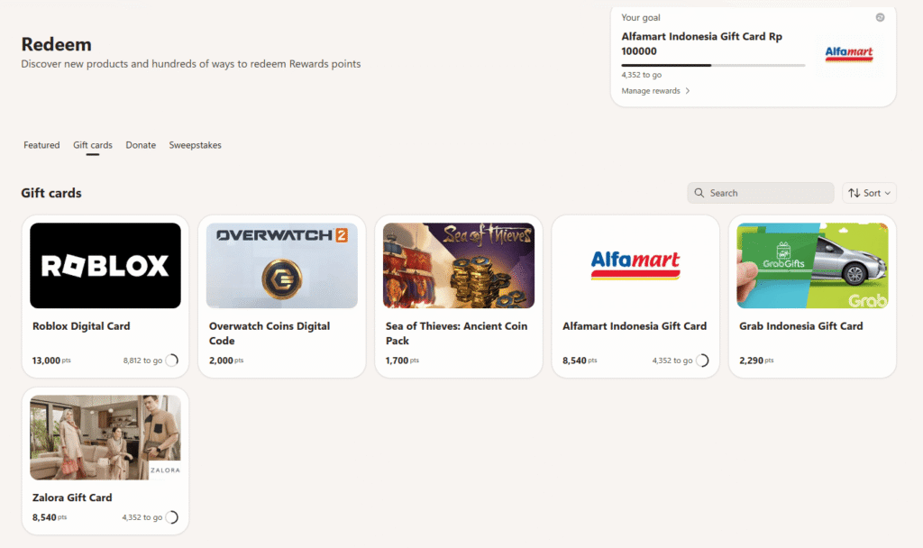 Microsoft Rewards Indonesia Voucher Catalog