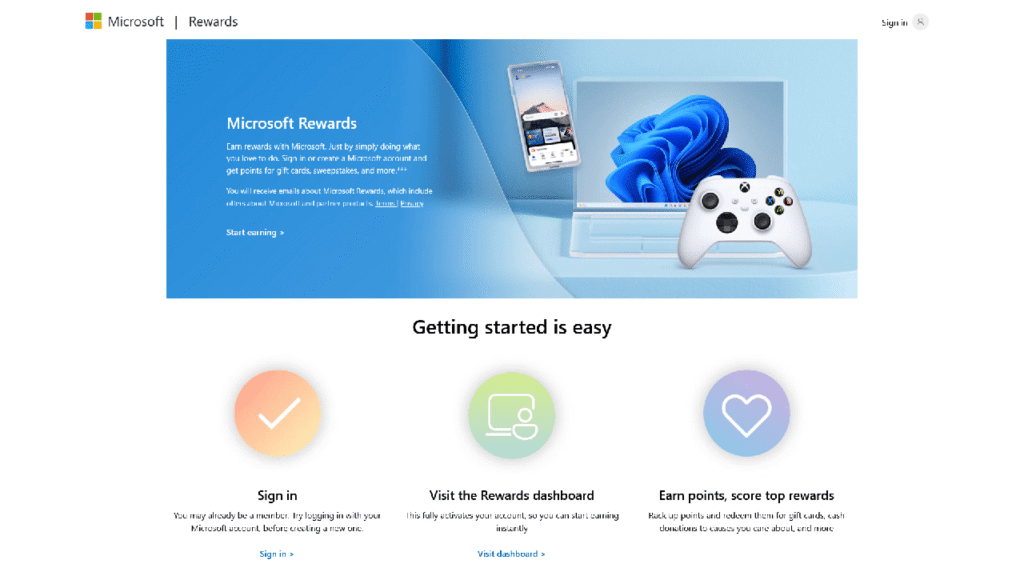 Microsoft Rewards Welcome Page